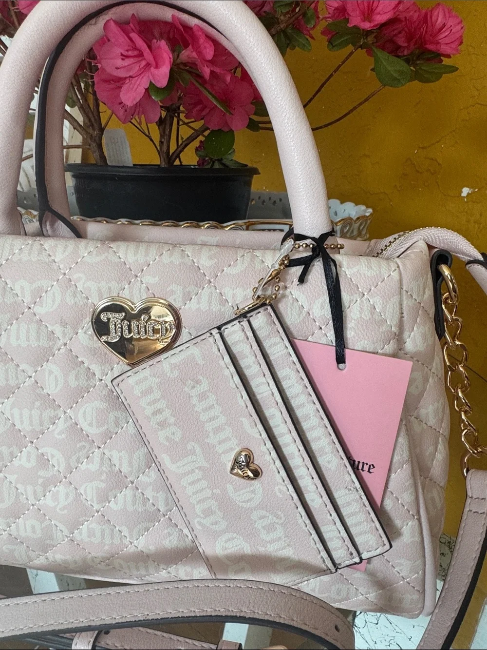 Juicy Couture Light Pink Quilted Satchel with Heart Logo